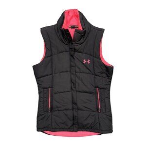 UNDER ARMOUR Puffer Vest Size Small Black/Pink Hand Warming Pockets